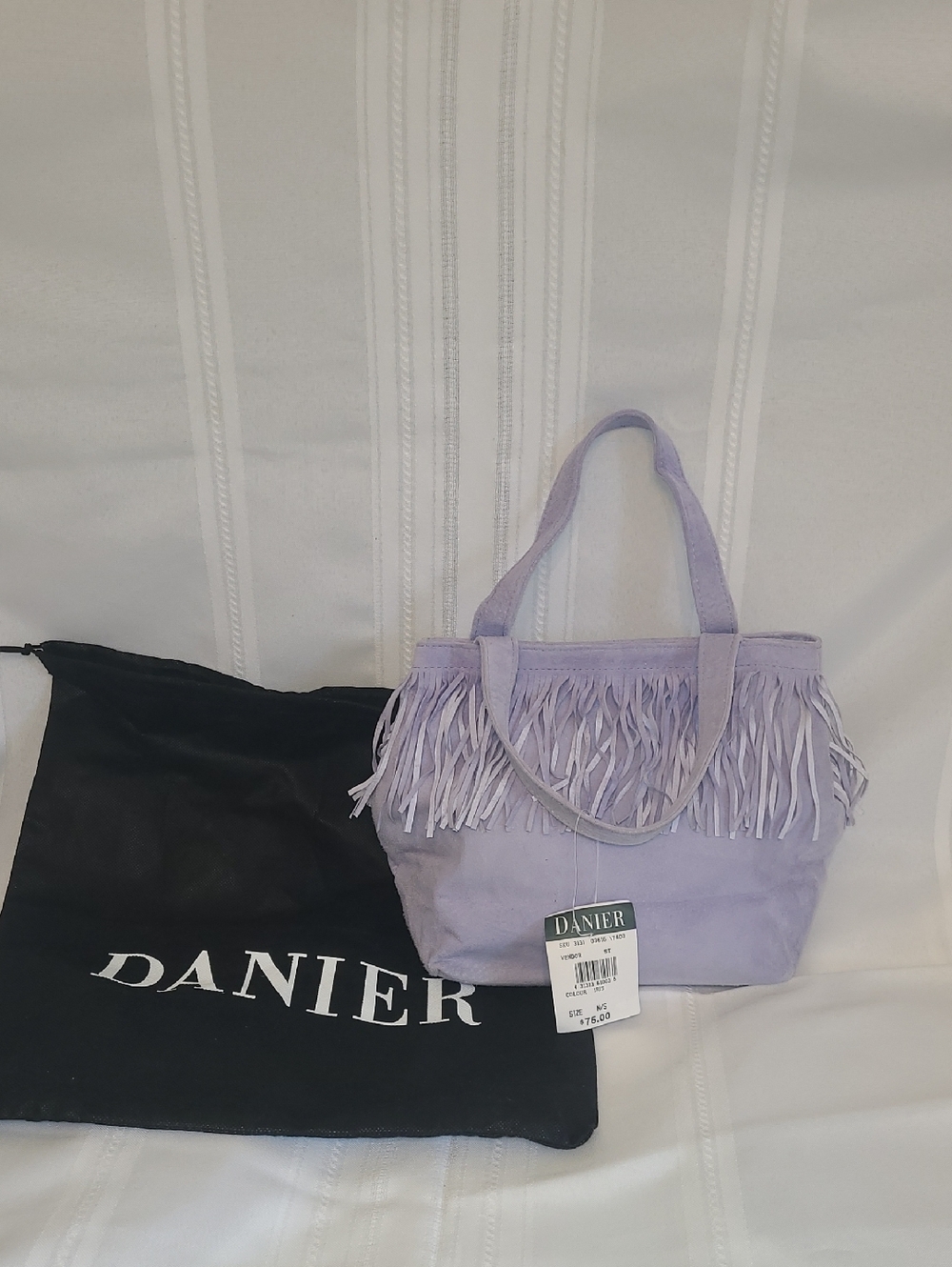 Danier Lavender Suede LeatherFringe Vintage Tote And Dustbag - NWT